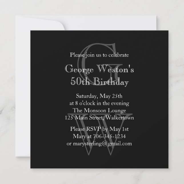 Invitation d'anniversaire monographique moderne (n (Devant)