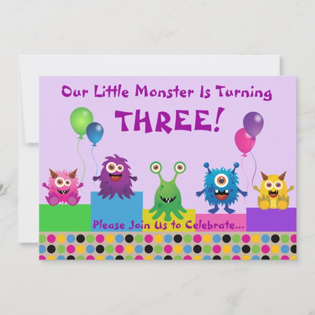 Invitation d'anniversaire Monster (violet) (Devant)