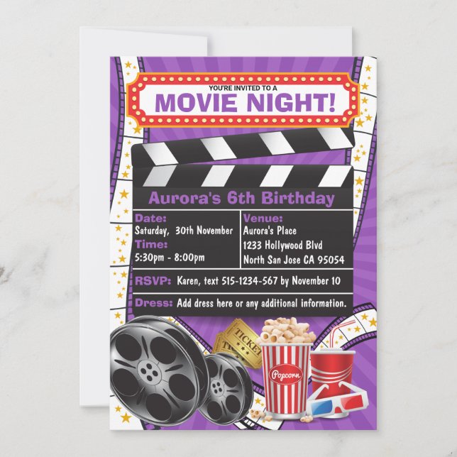 Invitation d'anniversaire Movie Night Hollywood Cl (Devant)