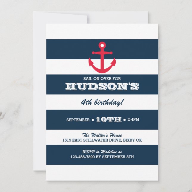Invitation d'anniversaire nautique - Ancre (Devant)