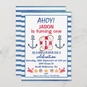Invitation d'anniversaire nautique Boys Watercolor