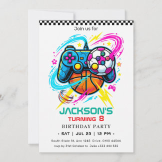 Invitation d'anniversaire Neon pour jeux vidéo et