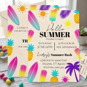 Invitation d'anniversaire néon tropicale de plage 