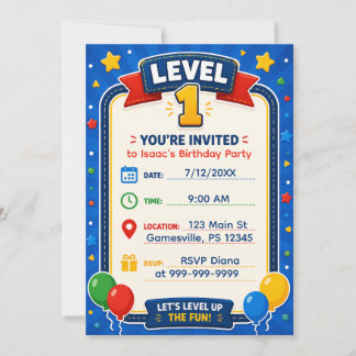 Invitation d'anniversaire Niveau 1 | Jeu vidéo