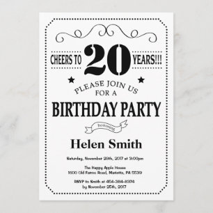 Invitation d'anniversaire Noir et blanc