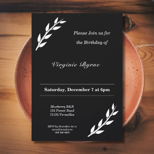 Invitation d'anniversaire noir et blanc avec ornem