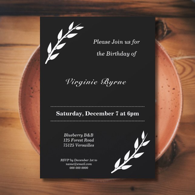 Invitation d'anniversaire noir et blanc avec ornem (Black & White Birthday Invitation with ornaments)