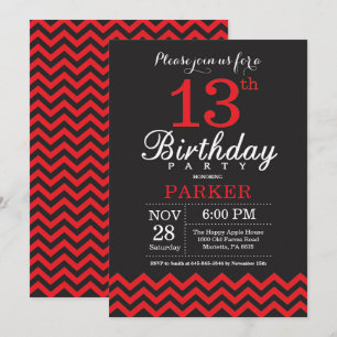 Invitation d'anniversaire Noir et Rouge