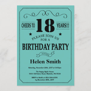 Invitation d'anniversaire Noir et Turquoise