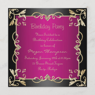 Invitation d'anniversaire Noir/Or et Tourbillon Ro
