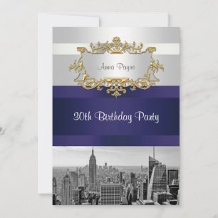 Invitation d'anniversaire NYC Skyline BW 05 Blanc,
