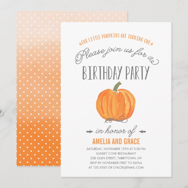 Invitation d'anniversaire Ombre TWINS, Citrouille  (Devant / Derrière)