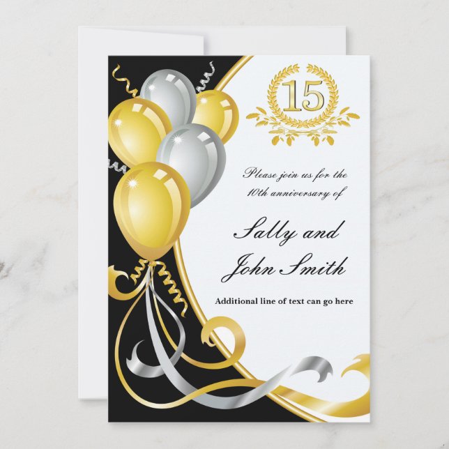 Invitation d'anniversaire or et argent pour 15e an (Devant)
