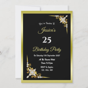 Invitation d'anniversaire or et diamants décoratif