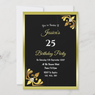 Invitation d'anniversaire or et perles décoratifs