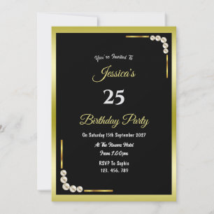Invitation d'anniversaire or et perles décoratifs