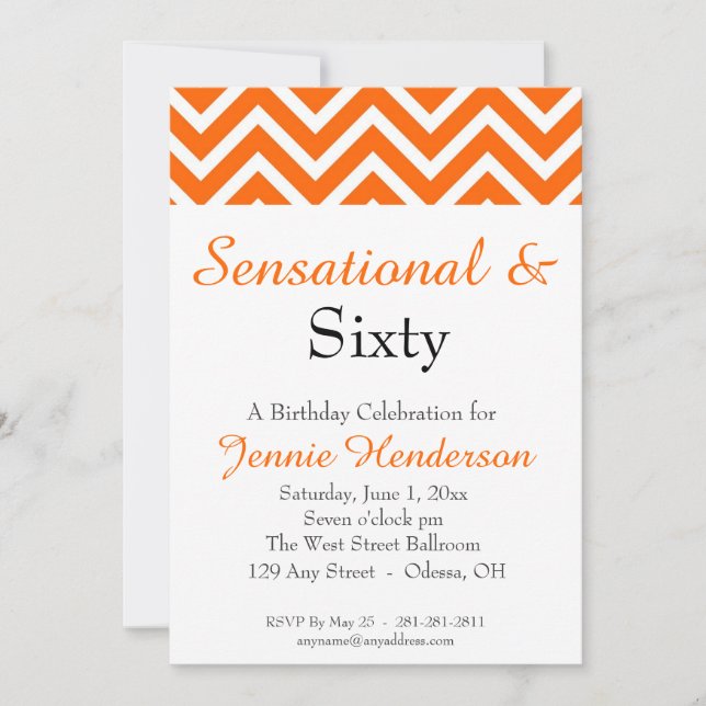 Invitation d'anniversaire Orange et White Chevron (Devant)
