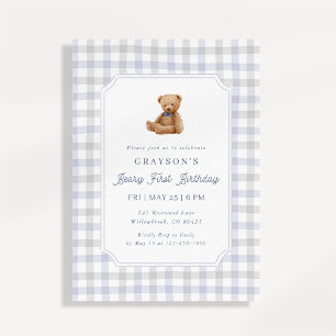 Invitation d'anniversaire ourson à carreaux Prépa