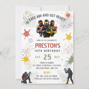 Invitation d'anniversaire Paintball Prendre la cib