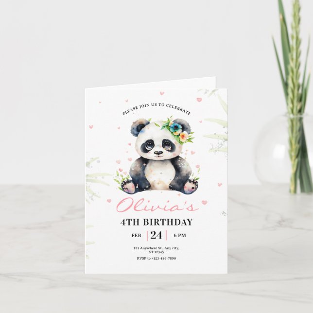 Invitation d'anniversaire Panda, Anniversaire de f (Devant)