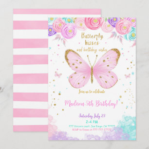 Invitation d'anniversaire papillon aquarelle 5 ans