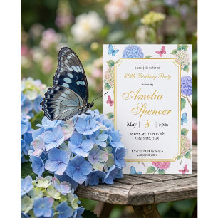 Invitation d'anniversaire papillon aquarelle flora