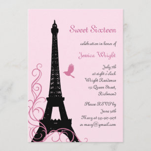 Invitation d'anniversaire parisienne (rose)