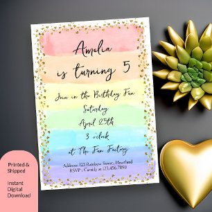 Invitation d'anniversaire Pastel Arc-en-ciel et Cœ