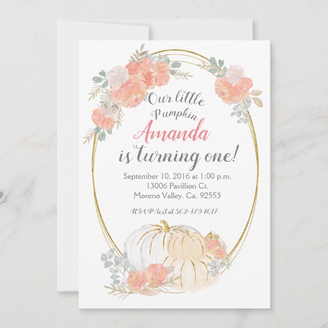 Invitation d'anniversaire Pastel Pumpkin 1 an (Devant)