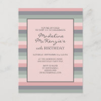 Invitation d'anniversaire Pastel Rose Violet Vert 