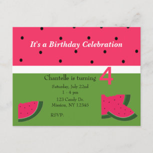 Invitation d'anniversaire Pastèque Sucrée