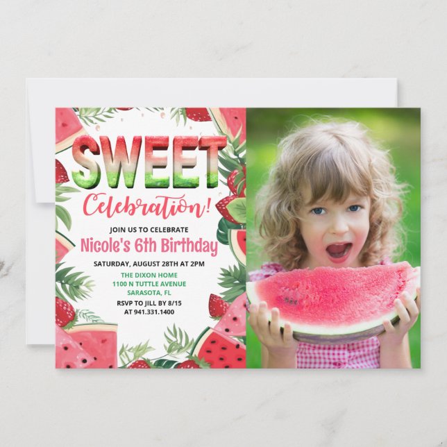 Invitation d'anniversaire pastèque TOUT ÂGE (Devant)