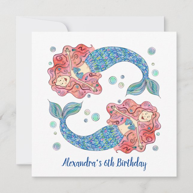 Invitation d'anniversaire personnalisé de la sirèn (Devant)
