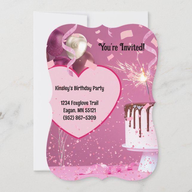 Invitation d'anniversaire personnalisé Pink Confet (Devant)
