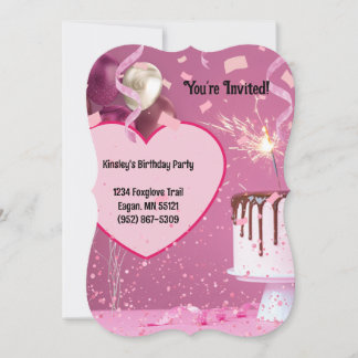 Invitation d'anniversaire personnalisé Pink Confet