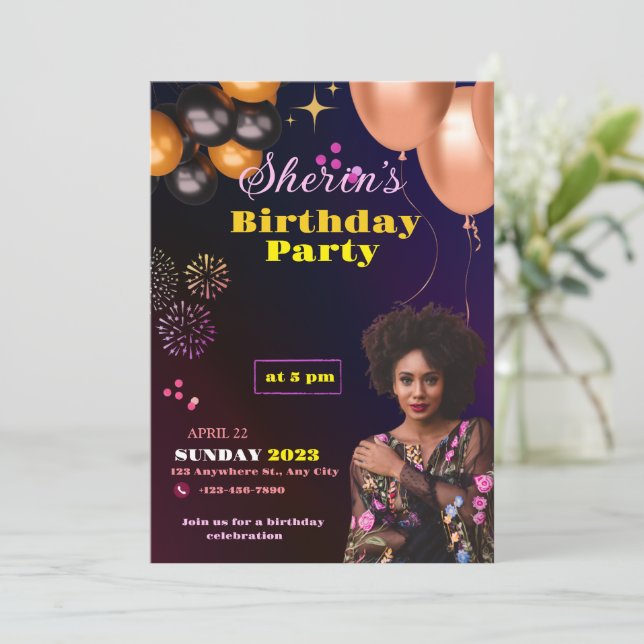 Invitation d'anniversaire personnalisée, Carte d'a (Debout devant)
