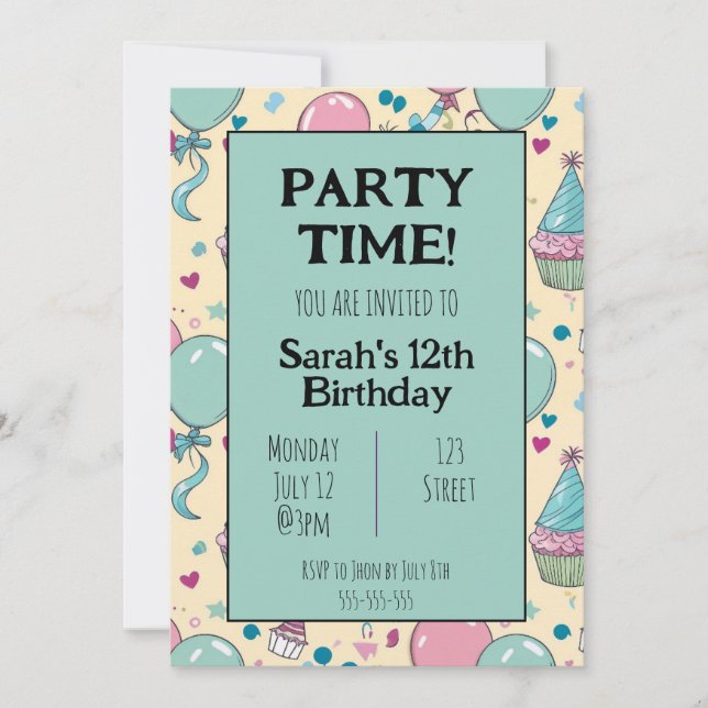 Invitation d'anniversaire personnalisée colorée (Devant)