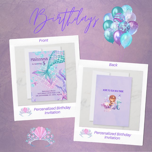 Invitation d'anniversaire personnalisée de sirène (Créateur téléchargé)