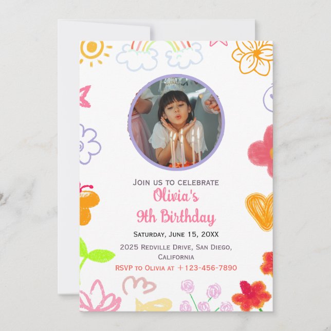 Invitation d'anniversaire personnalisée jaune et v (Devant)