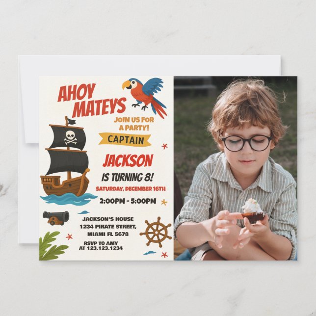 Invitation d'anniversaire personnalisée Pirate ave (Devant)