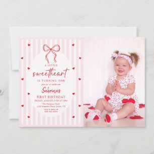 Invitation d'anniversaire Petit Cœur avec Nœud Coq