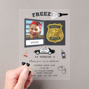 Invitation d'anniversaire photo badge de policier