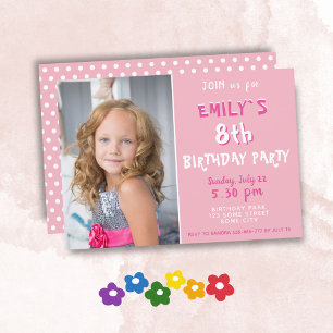 Invitation d'anniversaire Photo de Fille aux Point