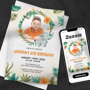Invitation d'anniversaire photo de garçon éléphant