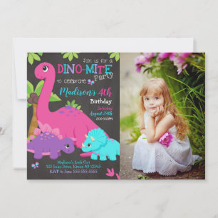 Invitation d'anniversaire photo dinosaure fille Fê