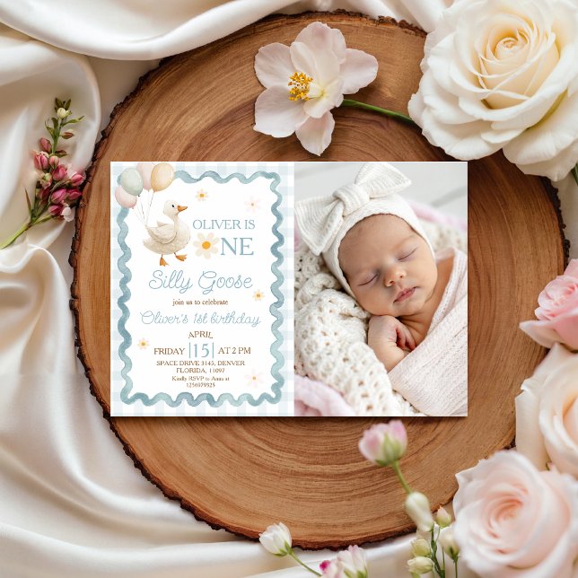 Invitation d'anniversaire photo Gingham Silly Goos (Créateur téléchargé)