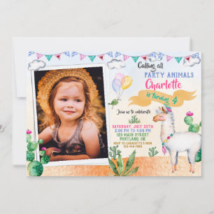 Invitation d'anniversaire Photo Llama - Fête Alpag