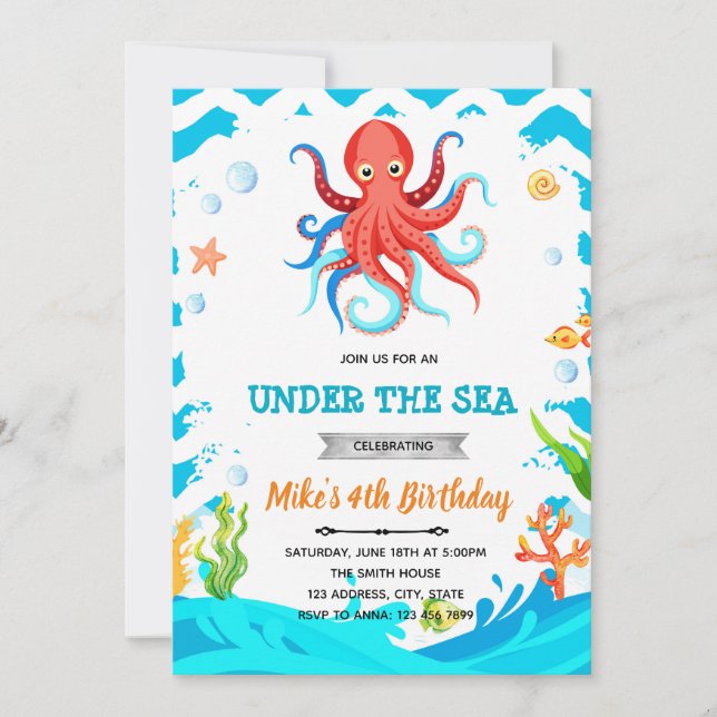 Invitation d'anniversaire Pieuvre (Devant)
