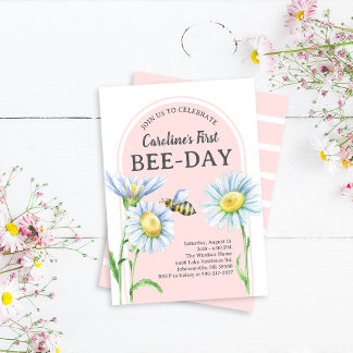 Invitation d'anniversaire Pink Bee-Day avec des ma