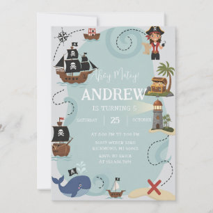 Invitation d'anniversaire pirate modèle Ahoy Matey